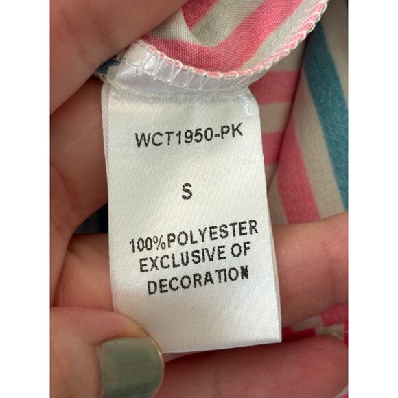 THML Multi Color Stripe Colorful Vneck Ruffle Peplum Blouse Top - Picture 7 of 9